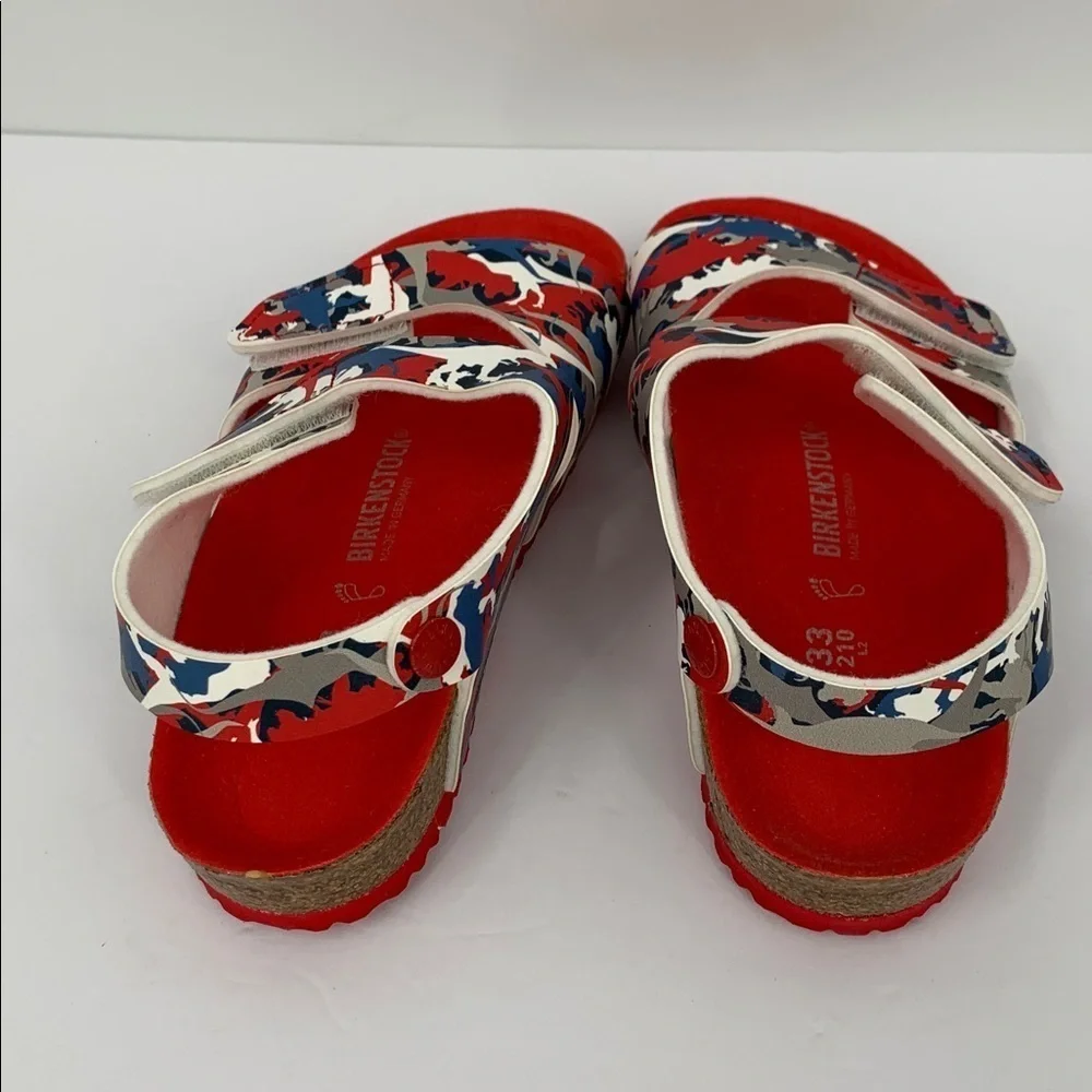 Birkenstock Palu sandals back strap adjustable boys Dino Camo red blue new 33 2